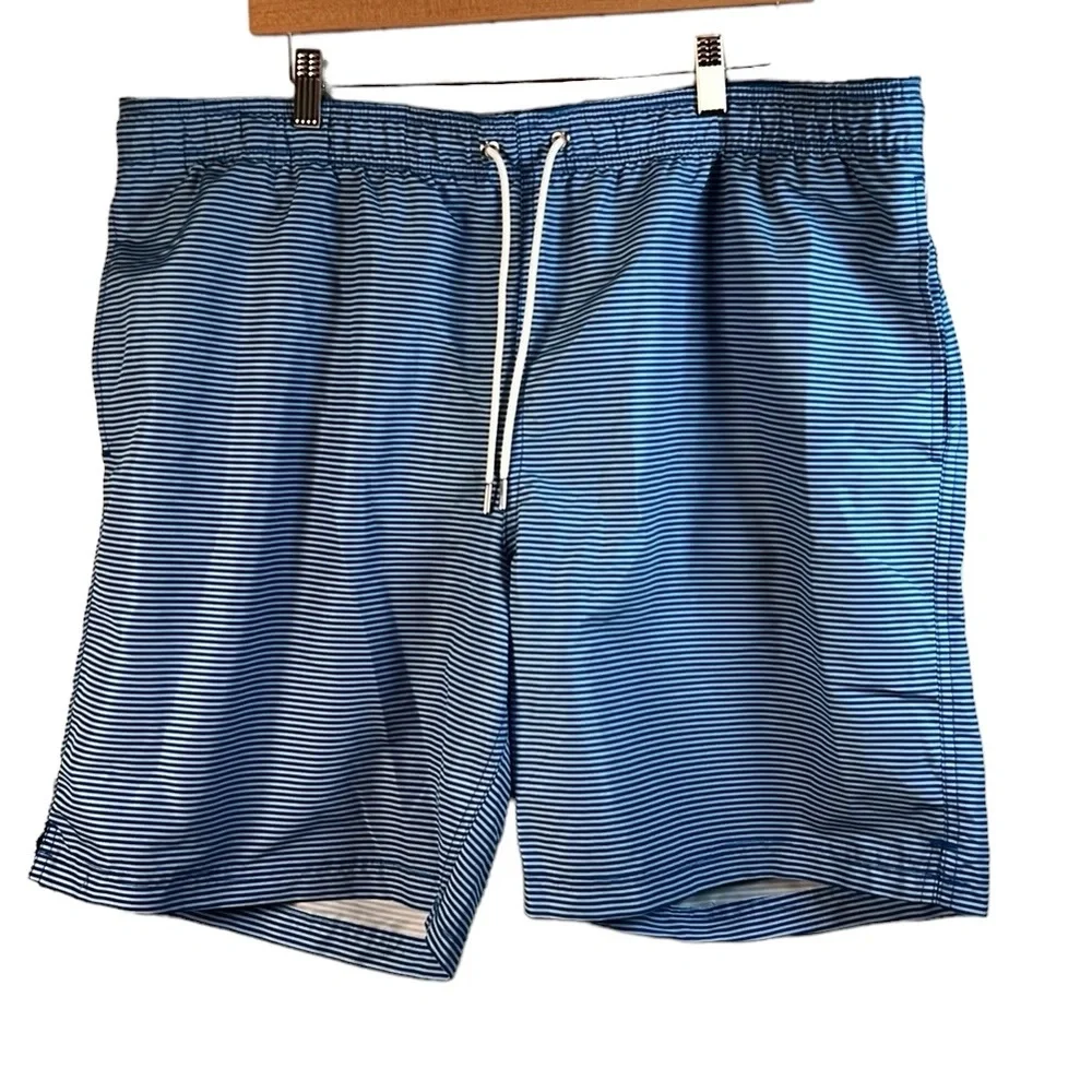 Lands’ End Men’s Light & Dark Blue Striped Shorts Swim Trunks‎ Size XL 40-42